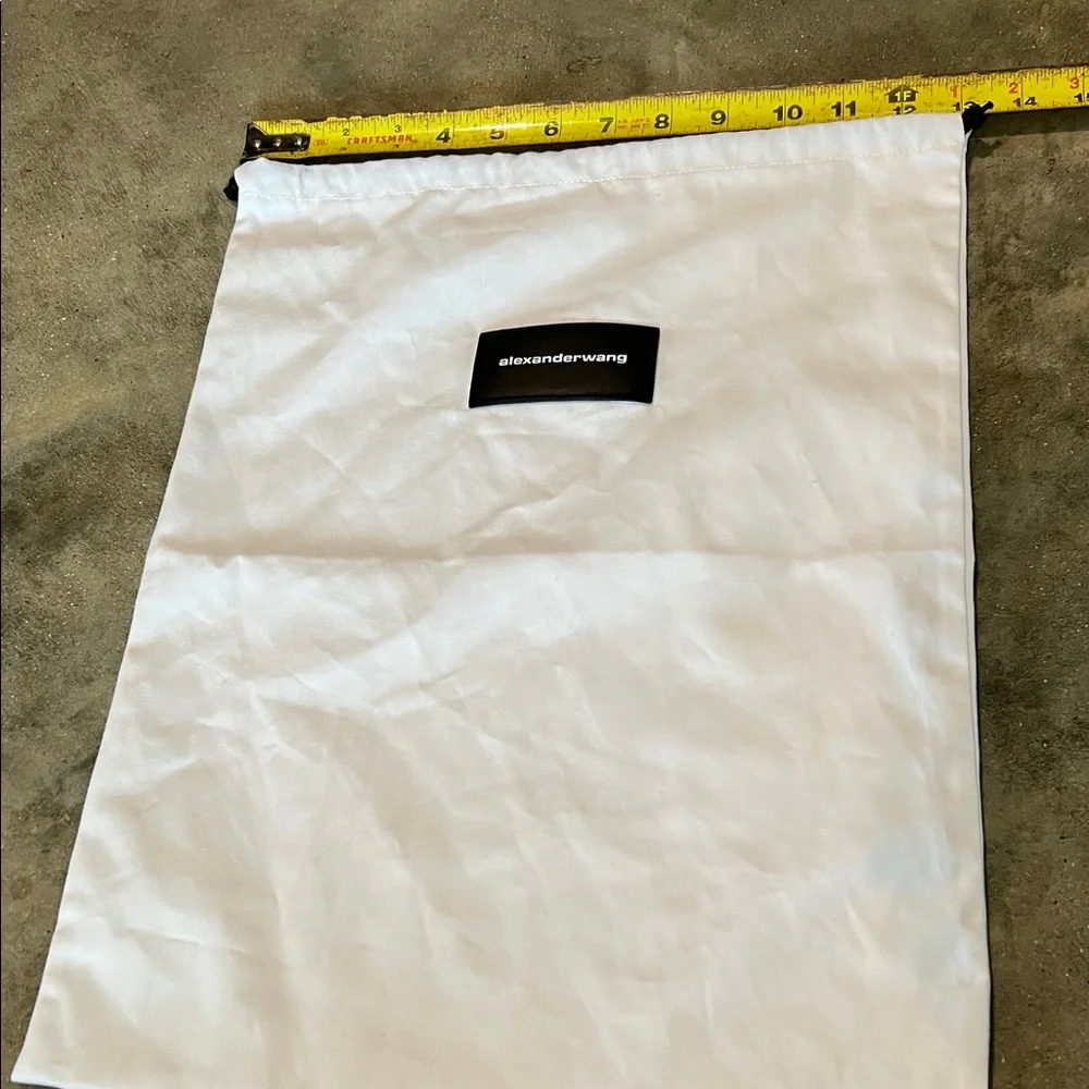 Authentic Alexander Wang White Drawstring Pouch with Black Logo Patch